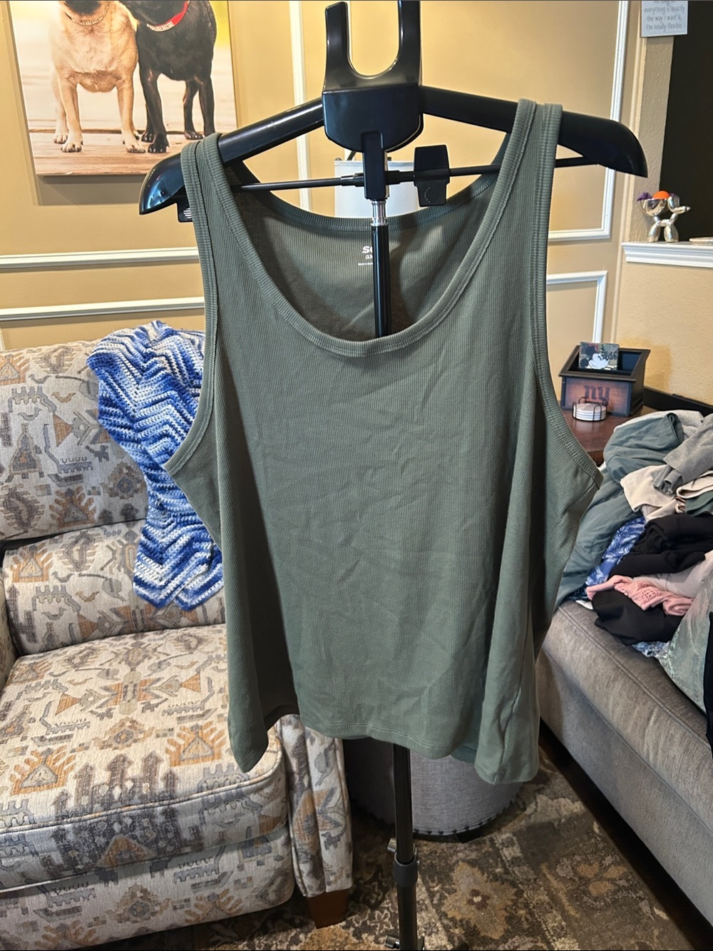 SO Olive Green Ribbed Tank Top